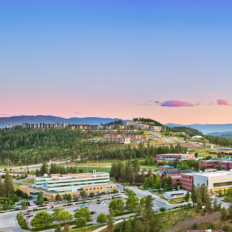 Photo of UBC Okanagan campus at sunset.